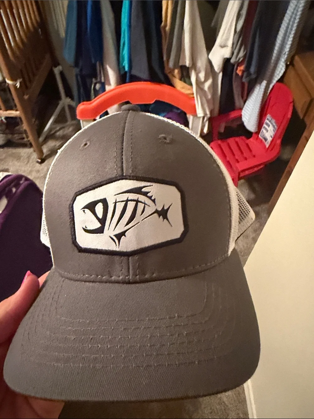 IKEA Gray and White Fish Patch Mesh Trucker Hat